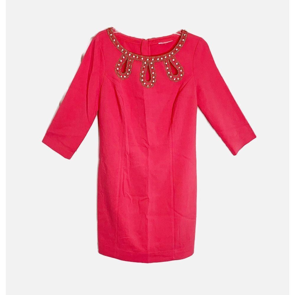 ❌SOLD❌ Lilly Pulitzer Brontë Pink Watermelon Shift Gold Embellished Dress S - Picture 1 of 12